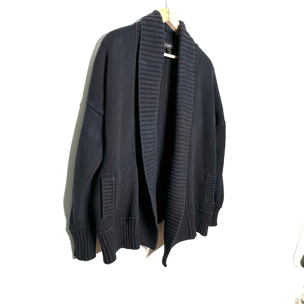 J. Crew | Black Chunky Knit Shawl Collar Open Cardigan Sweater